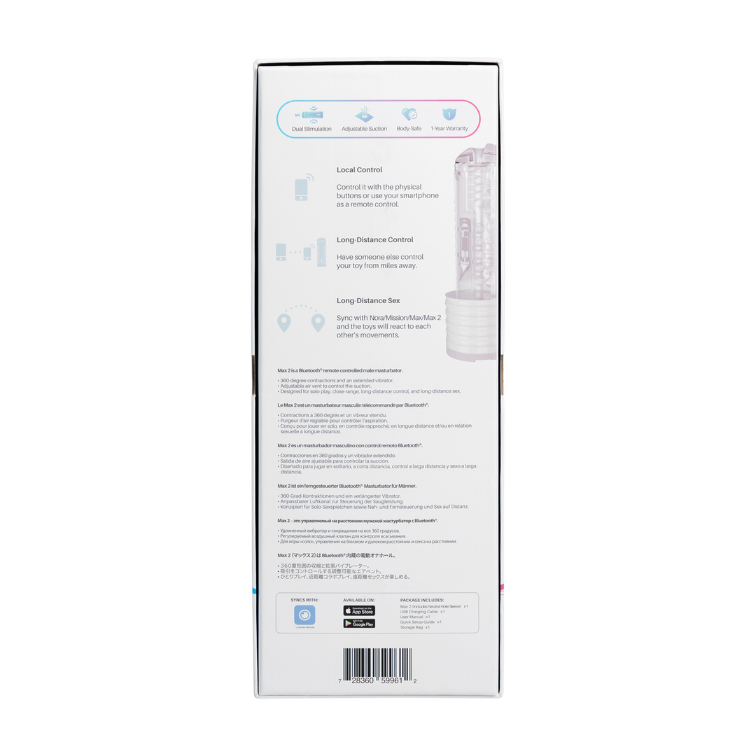 Max 2 - Bluetooth App-gestuurde Mannenmasturbator - Wit