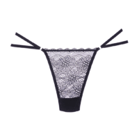 Lace and Mesh Thong - One Size - Black