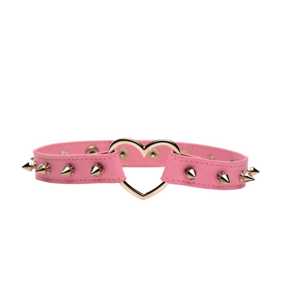 Master Series - Spiked Heart Choker - Roze