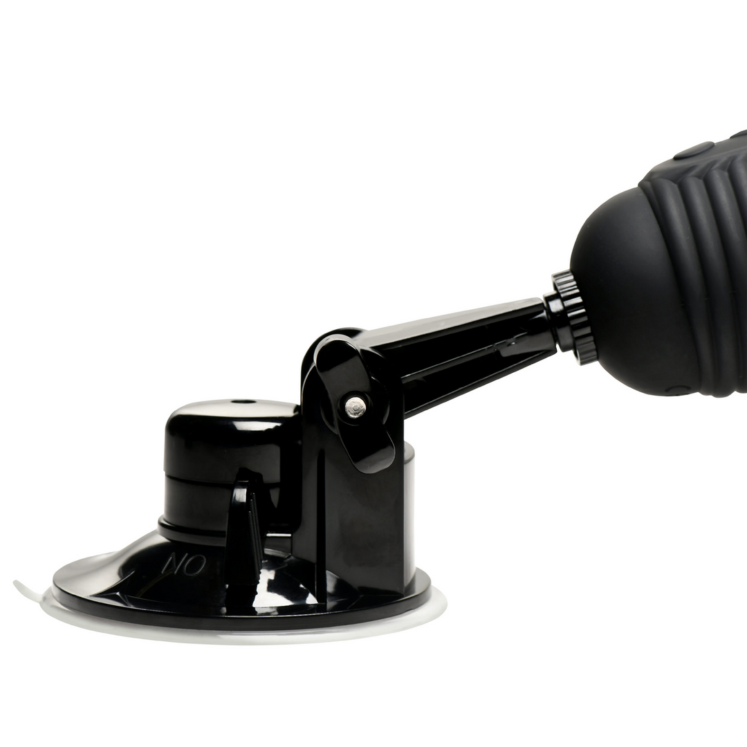 Master Series - Ultimate Power Pounder - Vibrerende en Duwende Siliconen Dildo met Afstandsbediening - Zwart