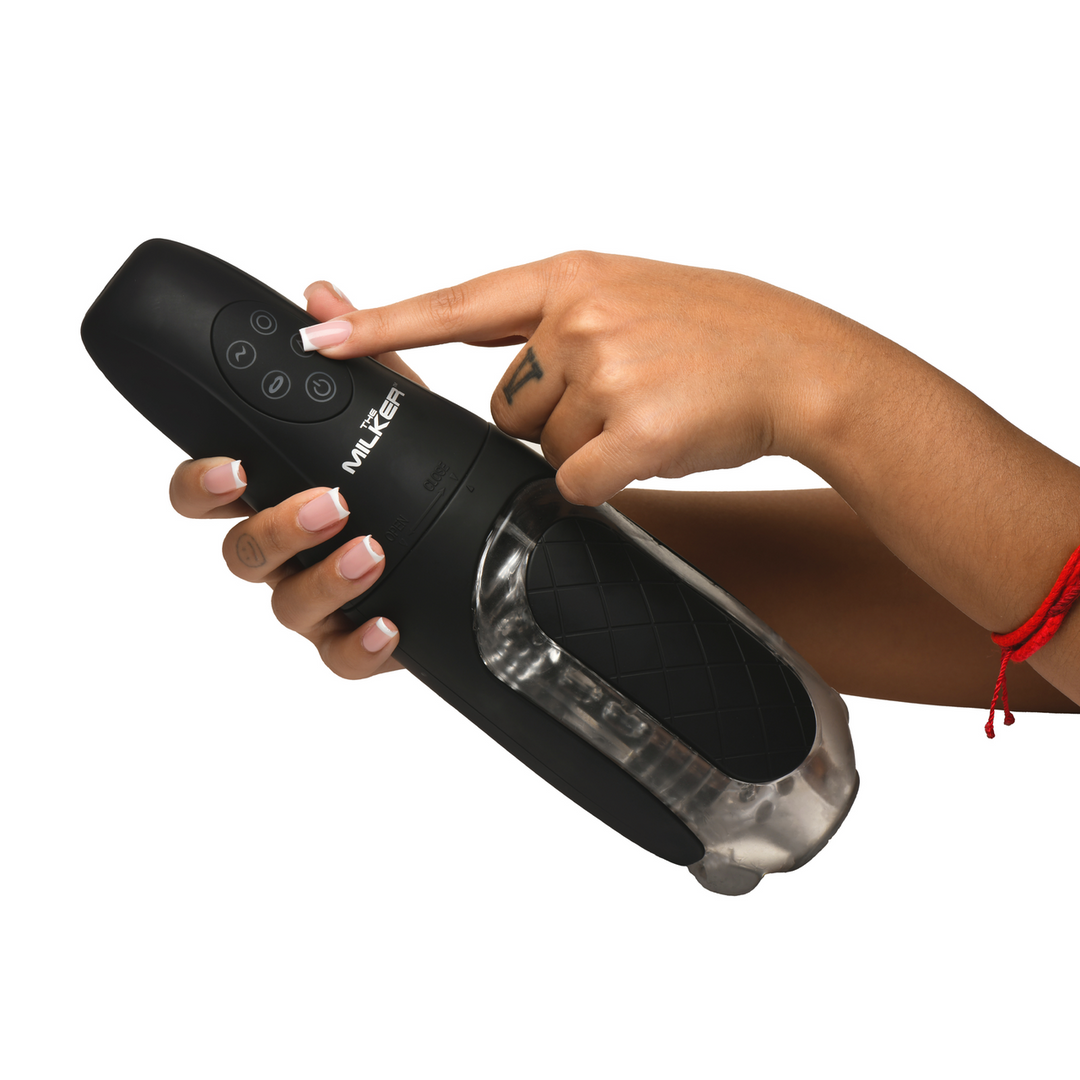 The Milker - De Milker Pleasure Grip - Zuig- en Vibrerende Masturbator - Transparant/Zwart