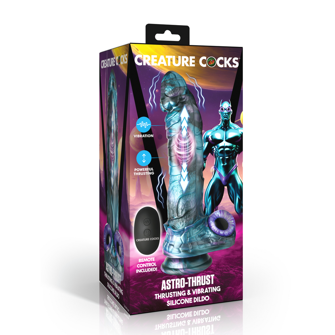 Creature Cocks - Astro-Thrust - Duwende en Vibrerende Siliconen Dildo - Blauw/Paarse
