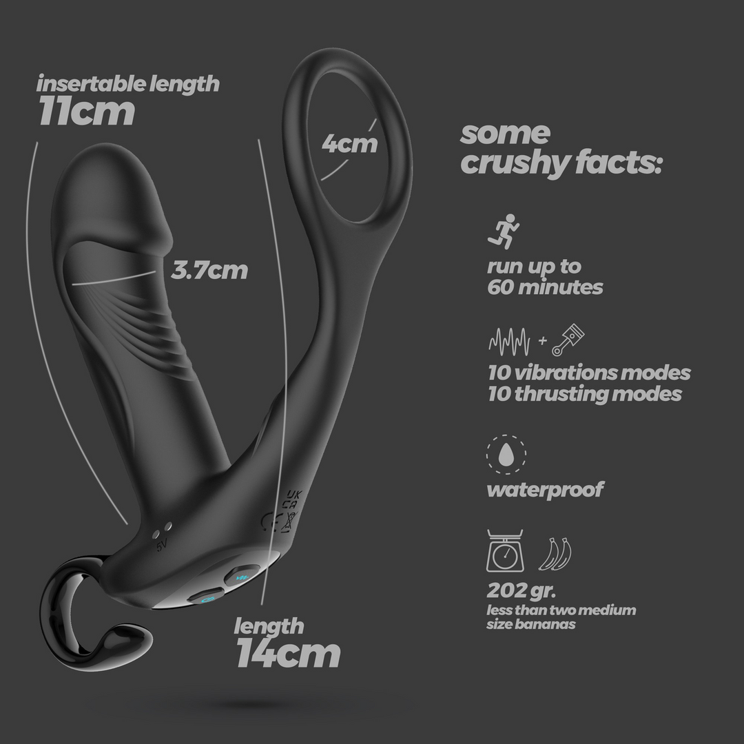 Magoo - Vibrerende en Duwende Prostaatmassager met Cockring en Afstandsbediening - Zwart