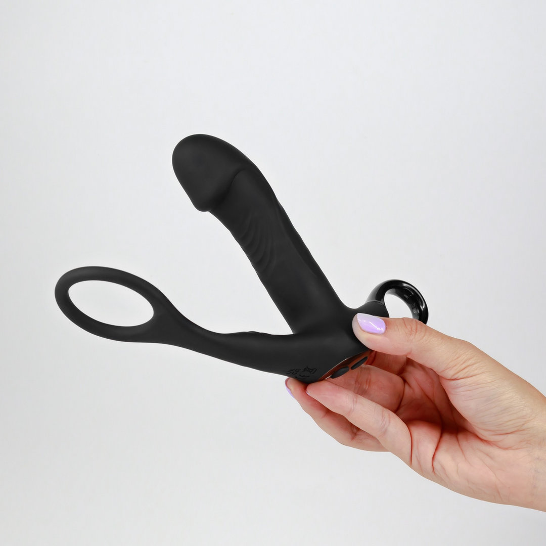 Magoo - Vibrerende en Duwende Prostaatmassager met Cockring en Afstandsbediening - Zwart
