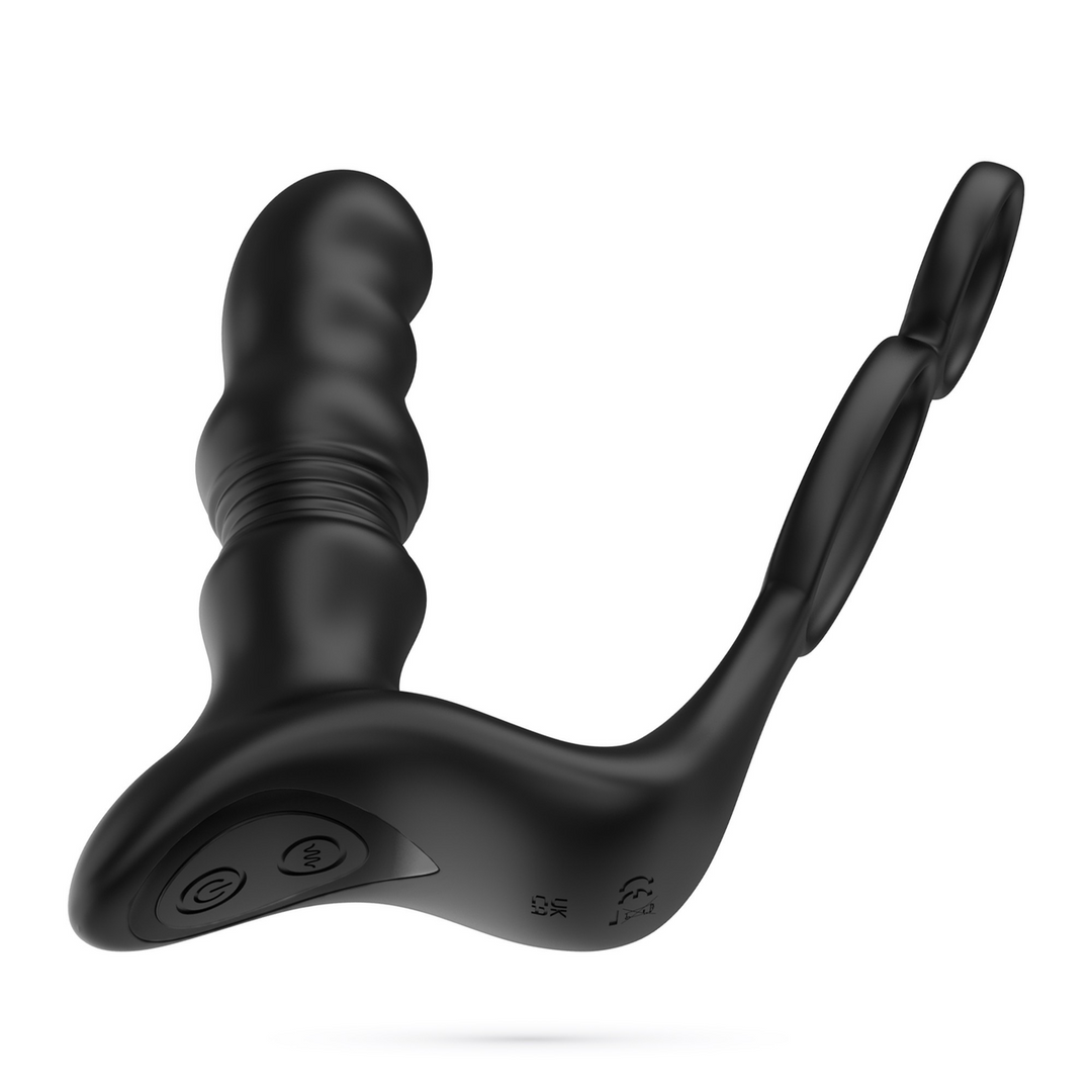 Crixus - Vibrerende Prostaatmassager met Balriem en Cockring - Zwart