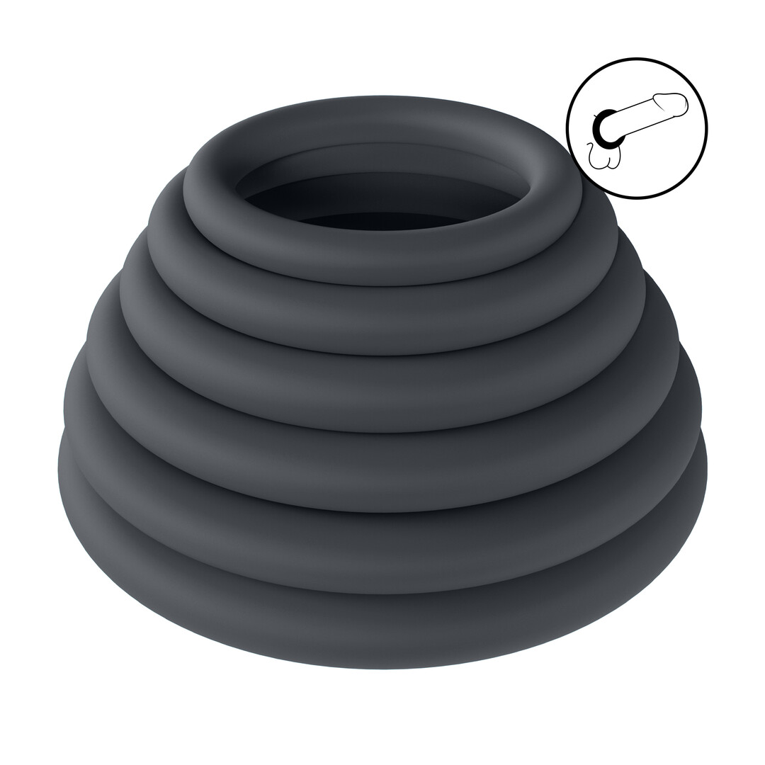 Classic Silicone Cockring Set van 6 - Zwart