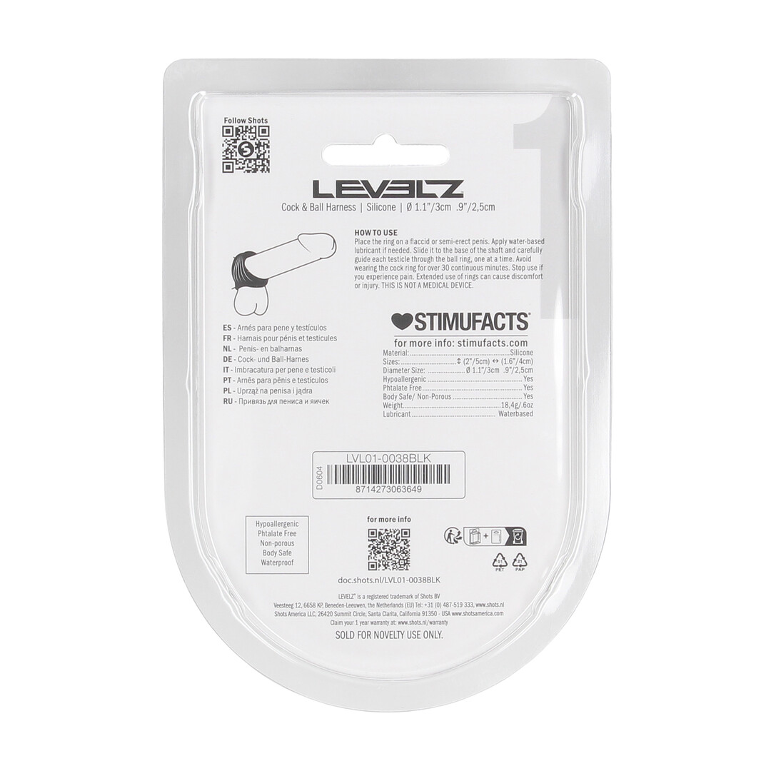 Levelz - Siliconen Cock- en Ballenharnas - Zwart