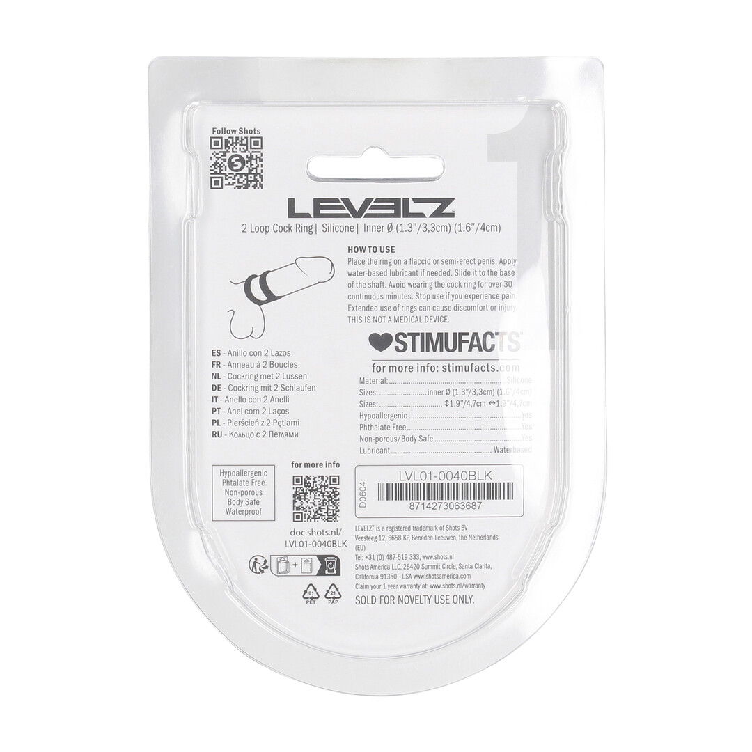Levelz - 2 Loop Siliconen Cockring - Zwart