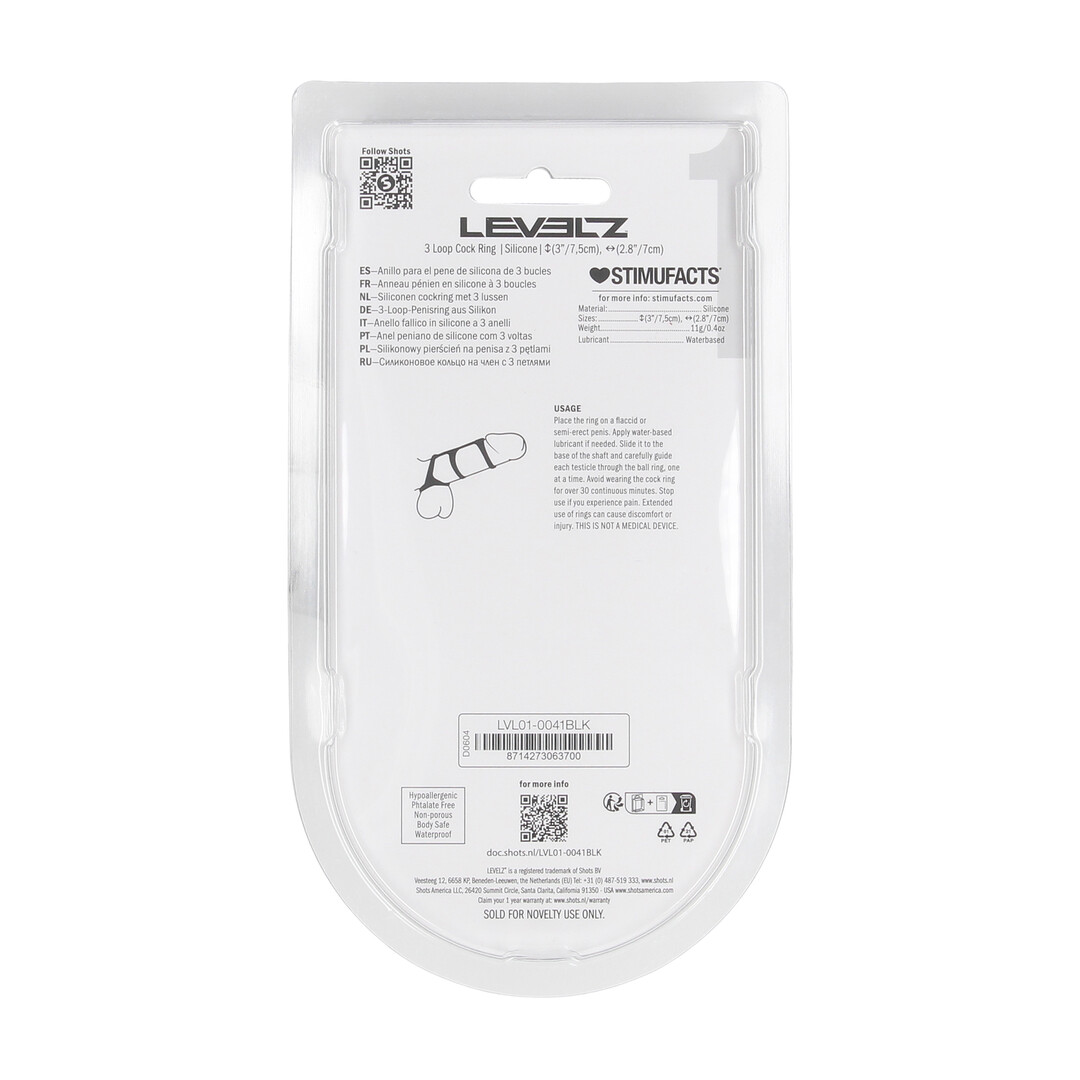 Levelz - 3 Lussen Siliconen Cockring - Zwart