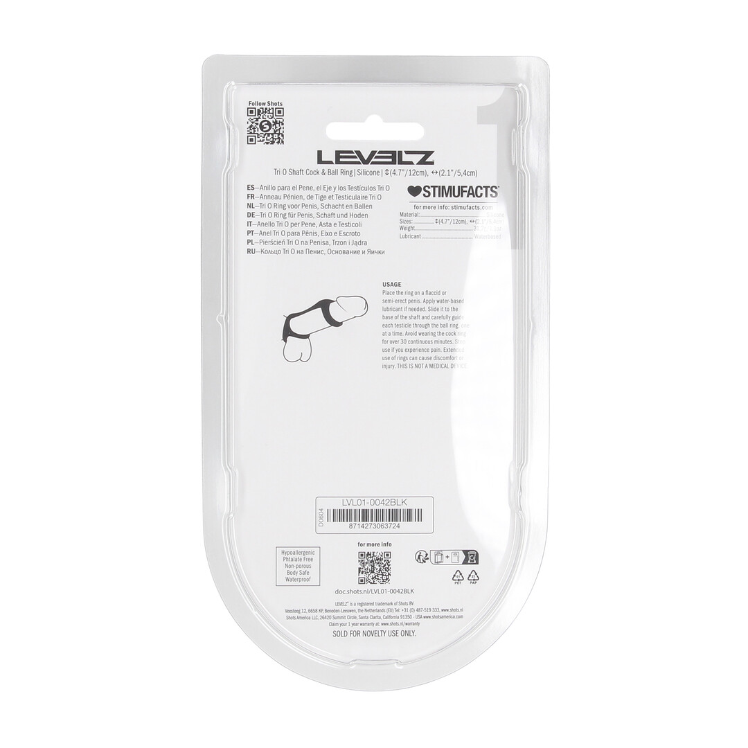 Levelz - Tri O Siliconen Schacht Cock- en Ballenring - Zwart