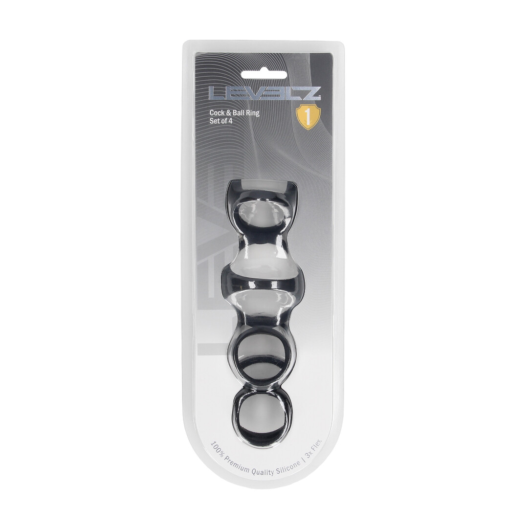 Levelz - Siliconen Cock- en Ballenring Set van 4 - Zwart