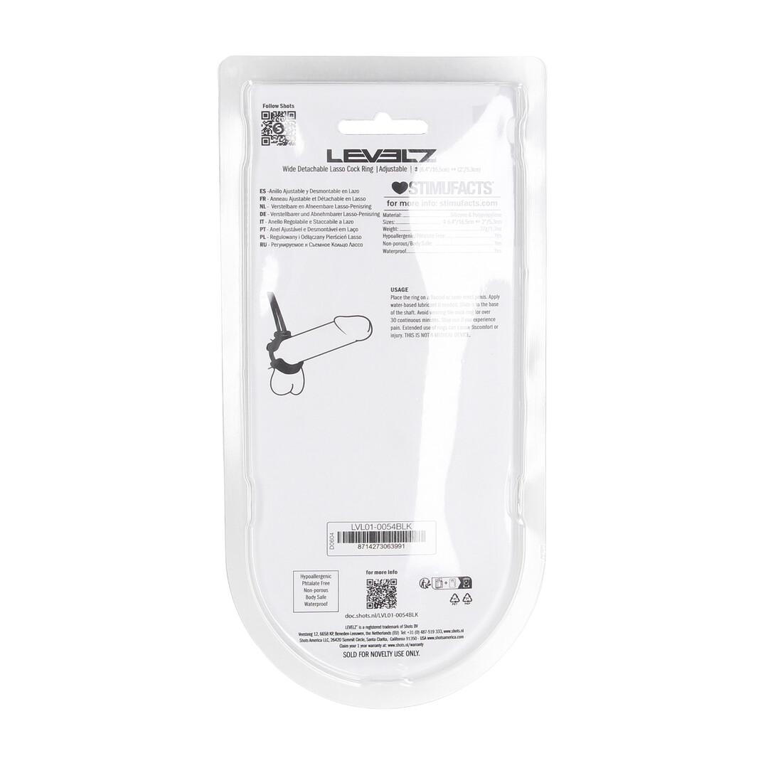 Afneembare Brede Verstelbare Siliconen Lasso Cockring - 5mm - Zwart