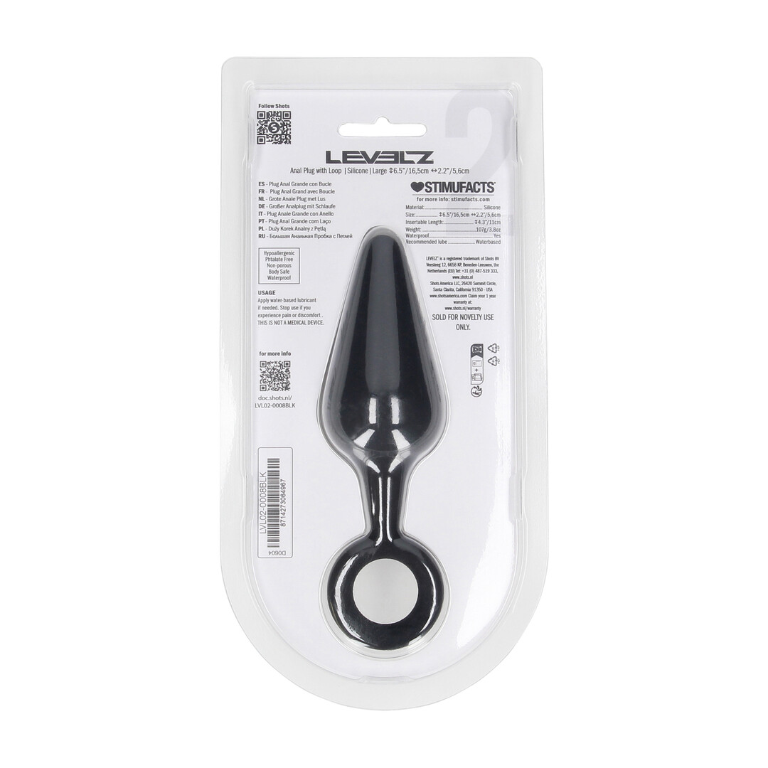 Siliconen Anale Plug met Lus - L - Zwart