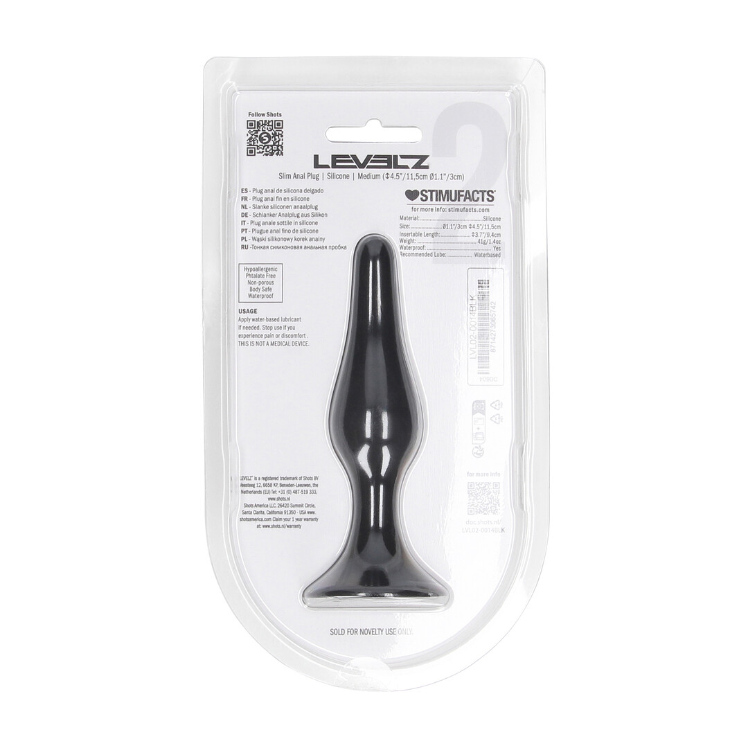 Slanke Siliconen Anale Plug - M - Zwart