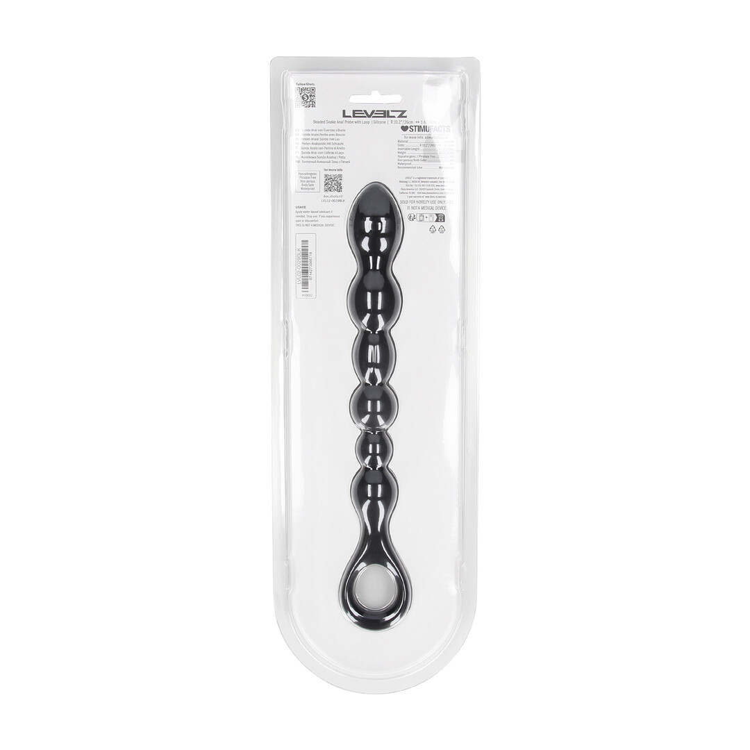 Levelz - Kralen Slang Silicone Anale Probe met Lus - Zwart