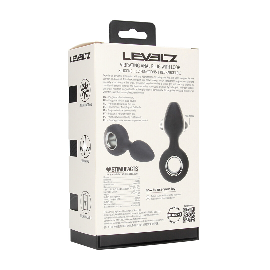 Levelz - Vibrerende Siliconen Anale Plug met Lus - Zwart