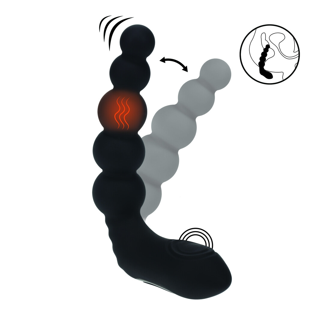 Levelz - Vibrerende Verwarmende Buigbare Tapping Beaded Siliconen Prostaat Stimulator - Zwart