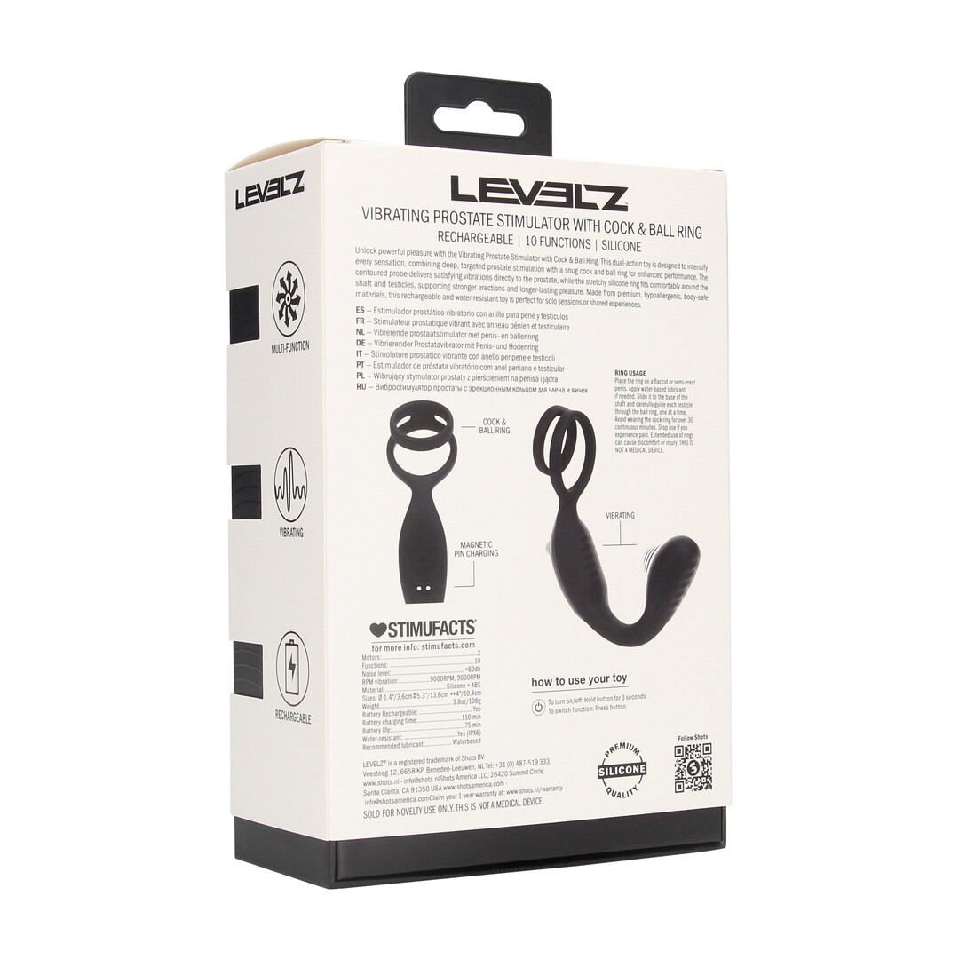 Levelz - Vibrerende Siliconen Prostaatstimulator met Cock- en Ballring - Zwart