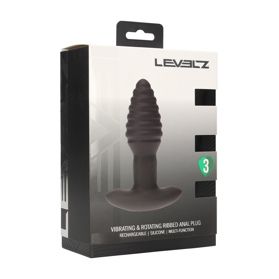 Levelz - Vibrerende en Draaiende Geribbelde Siliconen Anale Plug - Zwart