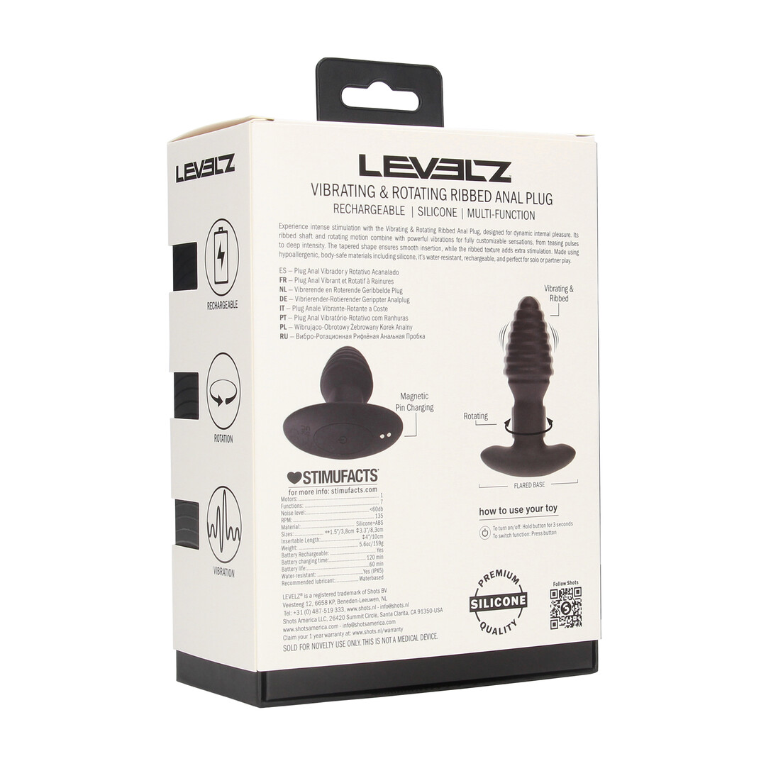 Levelz - Vibrerende en Draaiende Geribbelde Siliconen Anale Plug - Zwart