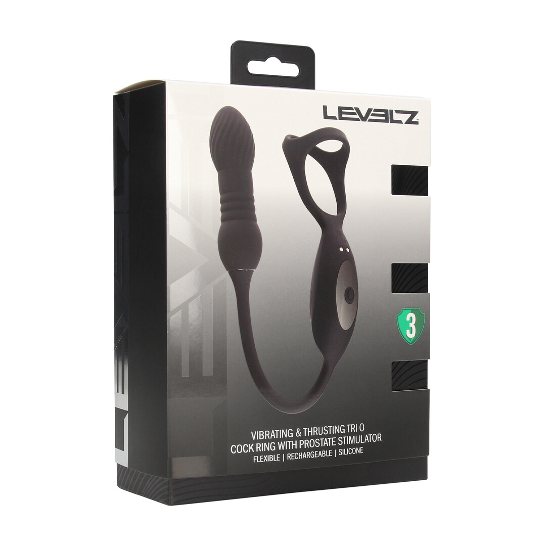 Levelz - Vibrerende en Duwende Silicone Tri O Cockring met Prostaat Stimulator - Zwart