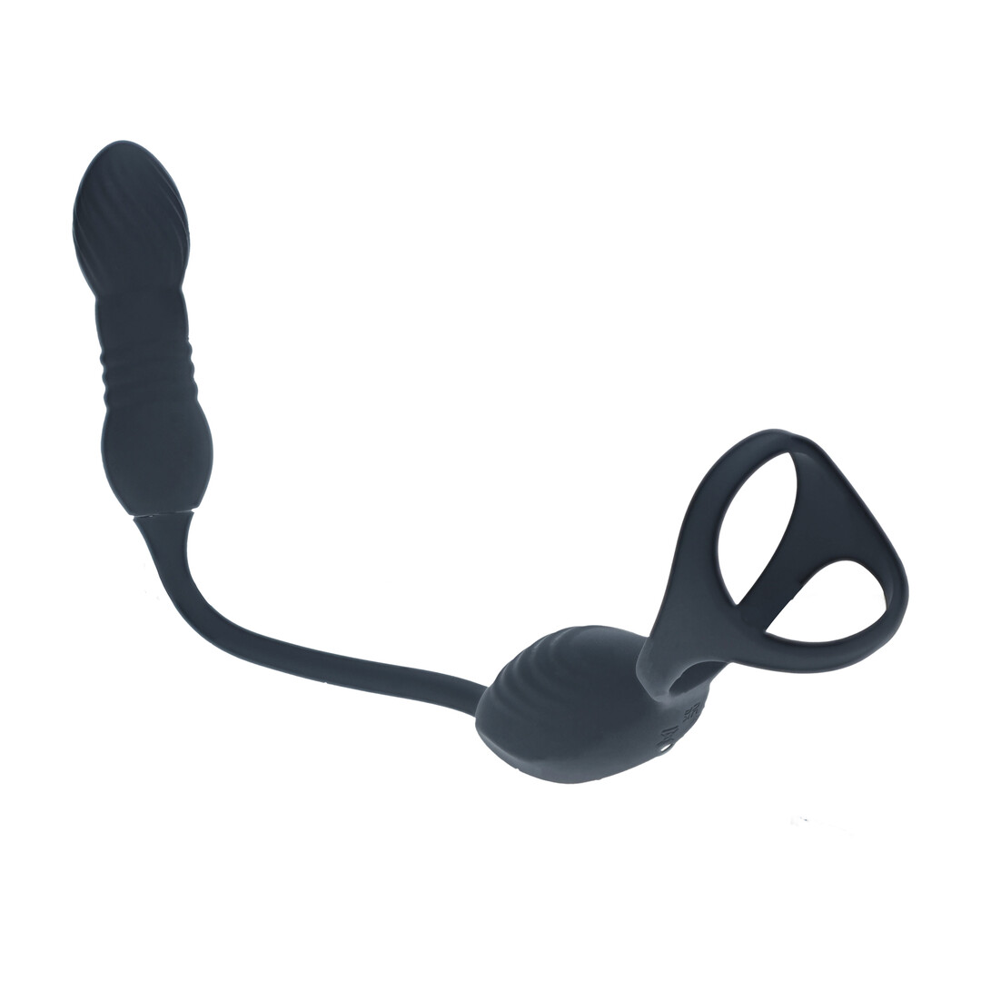 Levelz - Vibrerende en Duwende Silicone Tri O Cockring met Prostaat Stimulator - Zwart