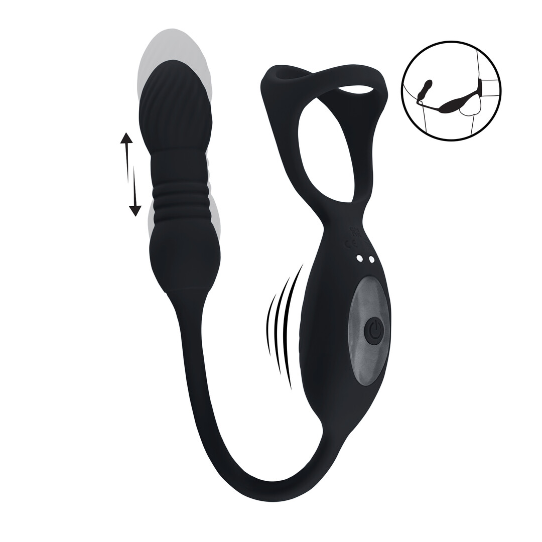 Levelz - Vibrerende en Duwende Silicone Tri O Cockring met Prostaat Stimulator - Zwart