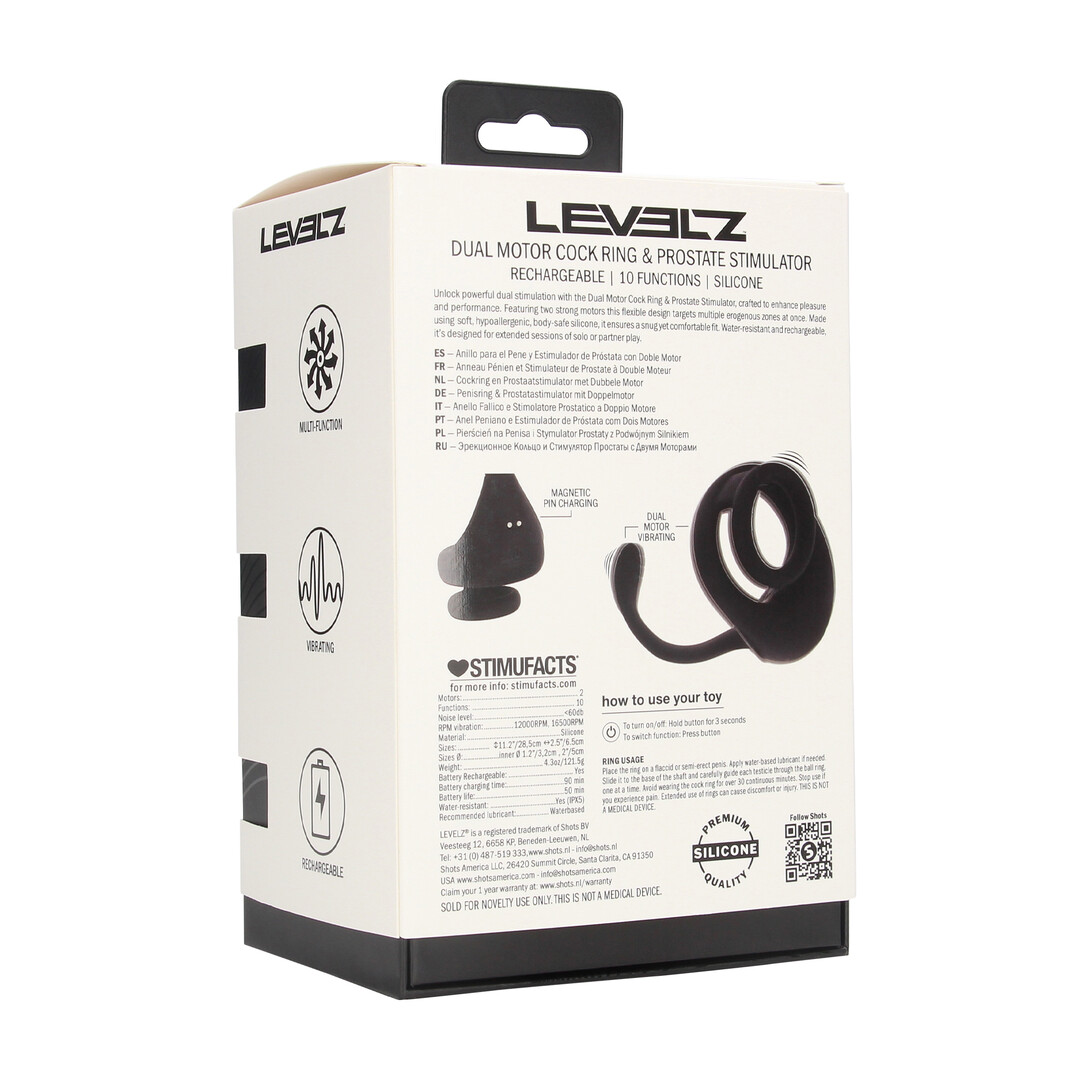 Levelz - Dubbele Motor Siliconen Cockring met Prostaat Stimulator - Zwart
