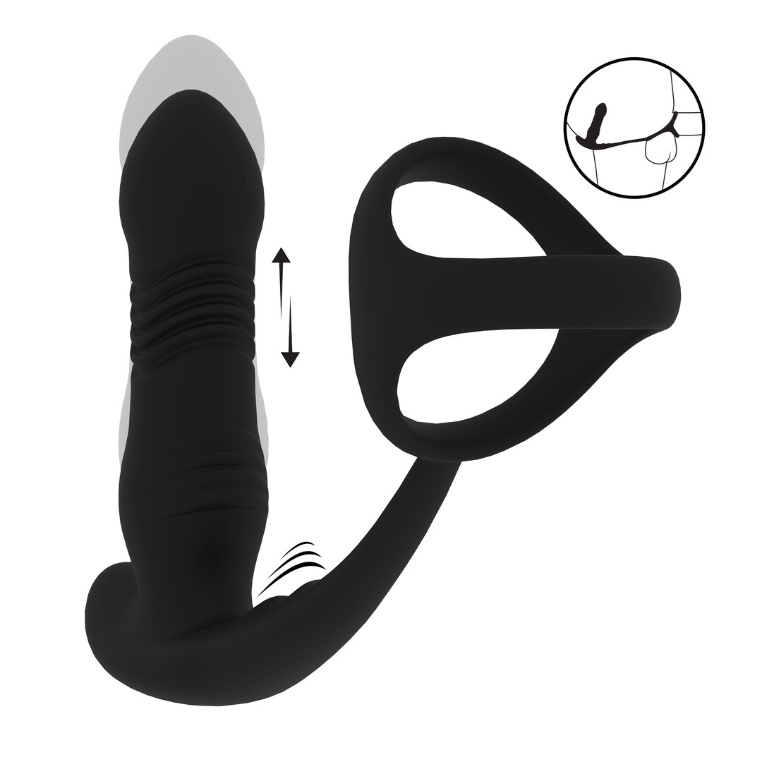 Levelz - Vibrerende en Duwende Siliconen Prostaatmassager met Tri O Cockring - Zwart