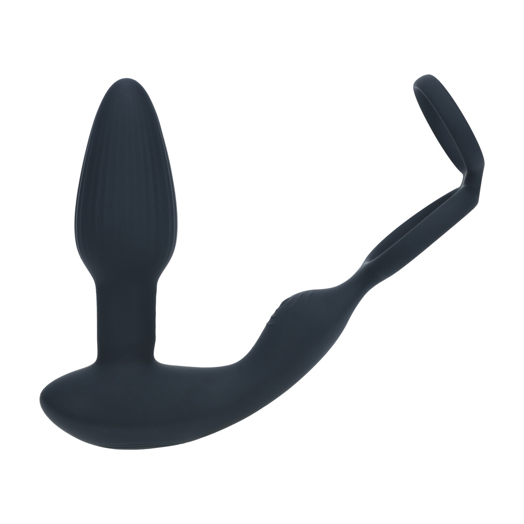 Levelz - Dual Vibrating Remote Rotating Beads Silicone Prostate Stimulator with Cock and Ball Ring - Black