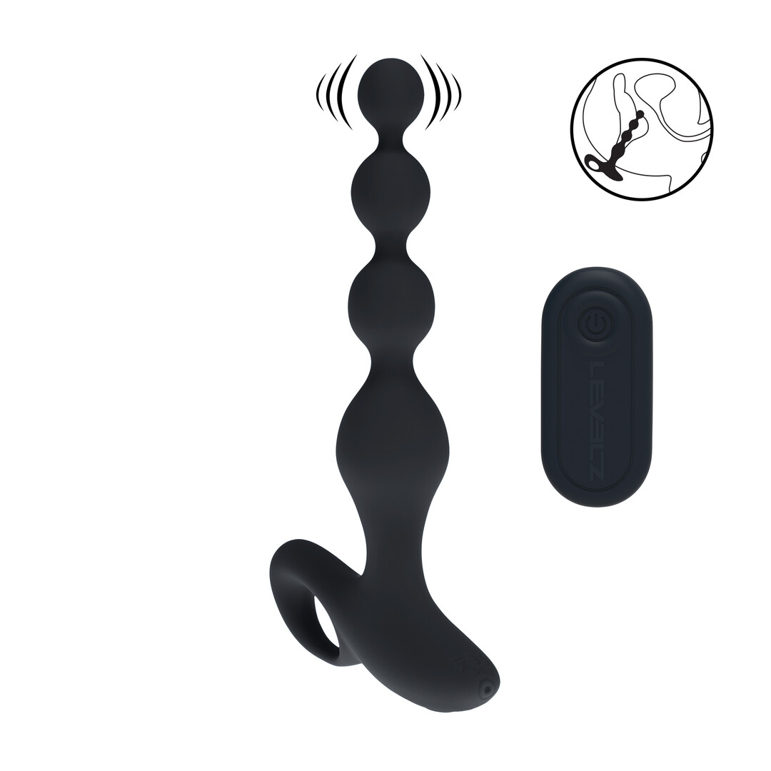 Levelz - Afstandsbediening Parels Vibrerende Siliconen Anale Plug - Zwart