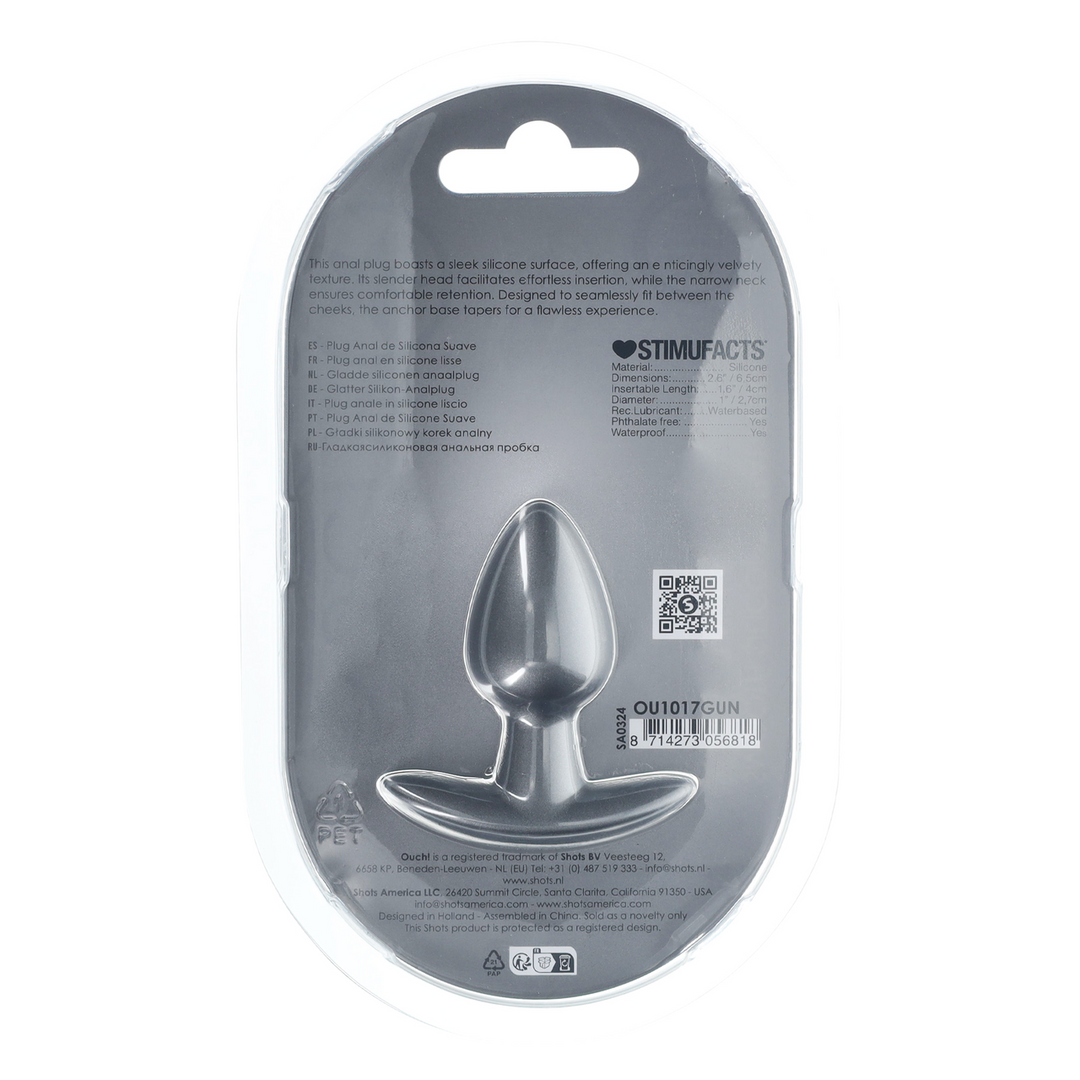 Ouch! - Zachte Siliconen Anale Plug - Klein - 2,6 / 6,5 cm - Gunmetal