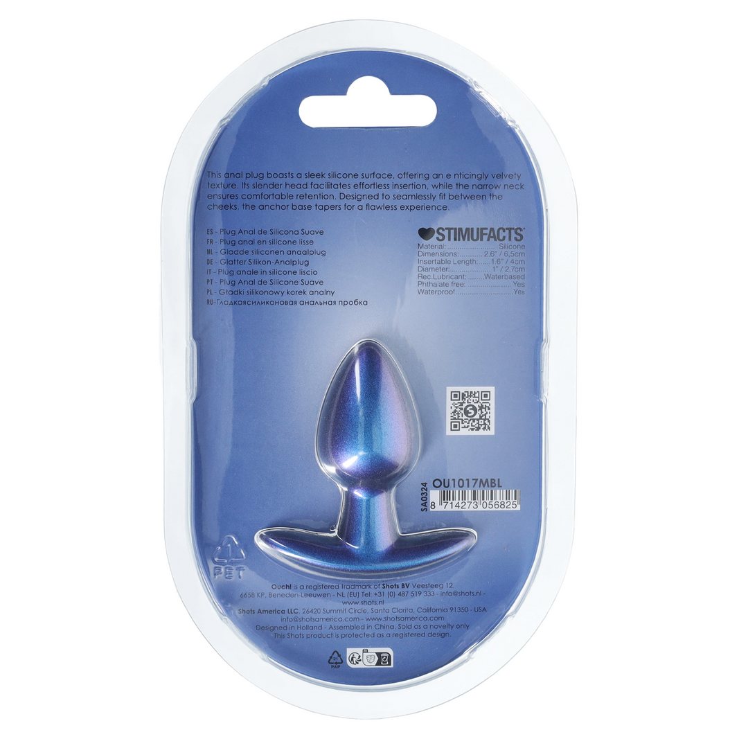 Ouch! - Zachte Siliconen Anale Plug - Klein - 2,6 / 6,5 cm - Metallic Blauw
