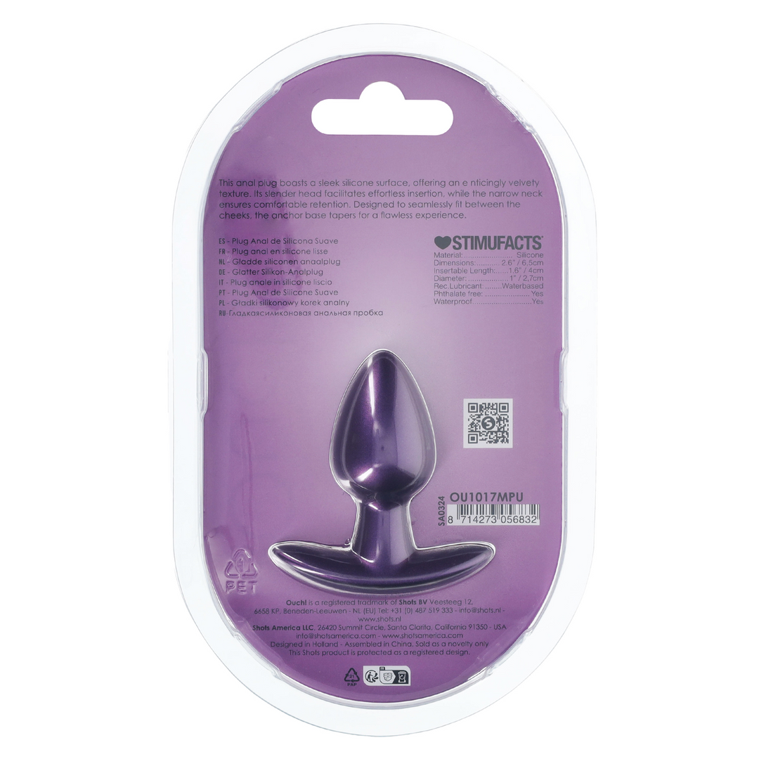 Ouch! - Zachte Silicone Anale Plug - Klein - 6,5 cm - Metallic Paars
