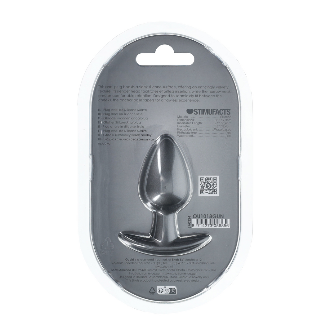 Ouch! - Zachte Siliconen Anale Plug - Medium - 3,1 / 7,9 cm - Gunmetal