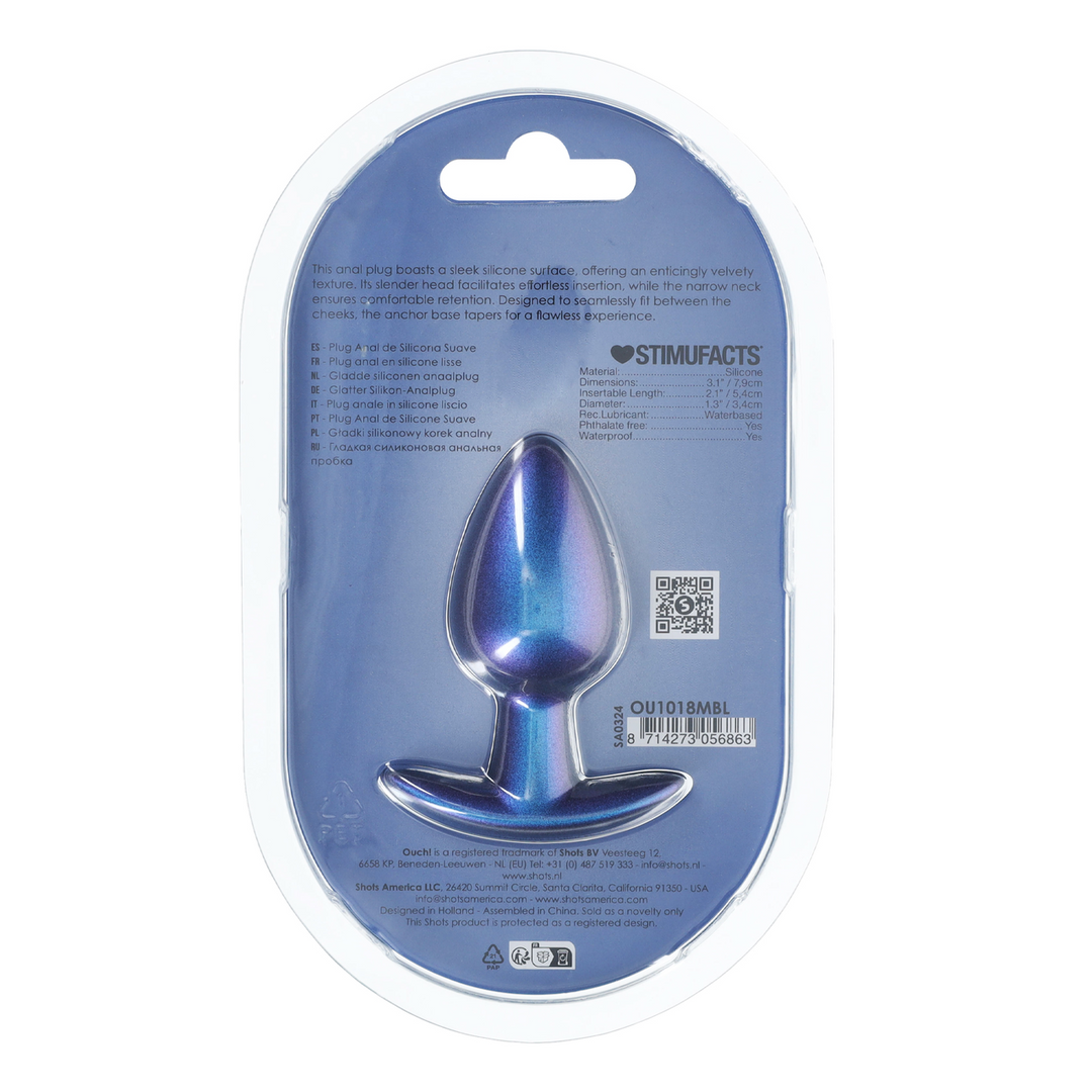 Ouch! - Geleidelijke Silicone Anale Plug - Medium - 3.1 / 7,9 cm - Metallic Blauw