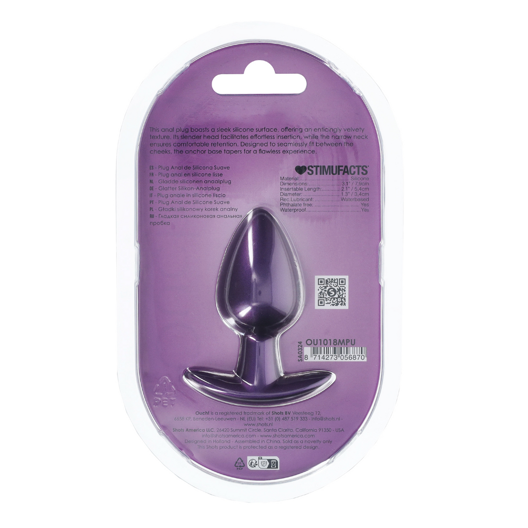 Ouch! - Zachte Siliconen Anale Plug - Medium - 3,1 / 7,9 cm - Metallic Paars