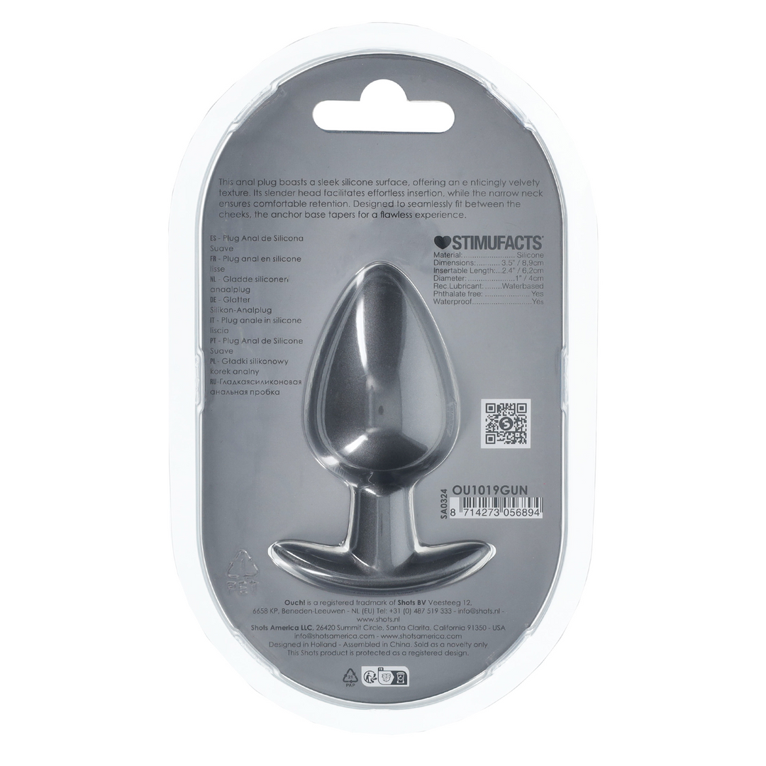 Ouch! - Zachte Siliconen Anale Plug - Groot - 3,5 / 8,9 cm - Gunmetal