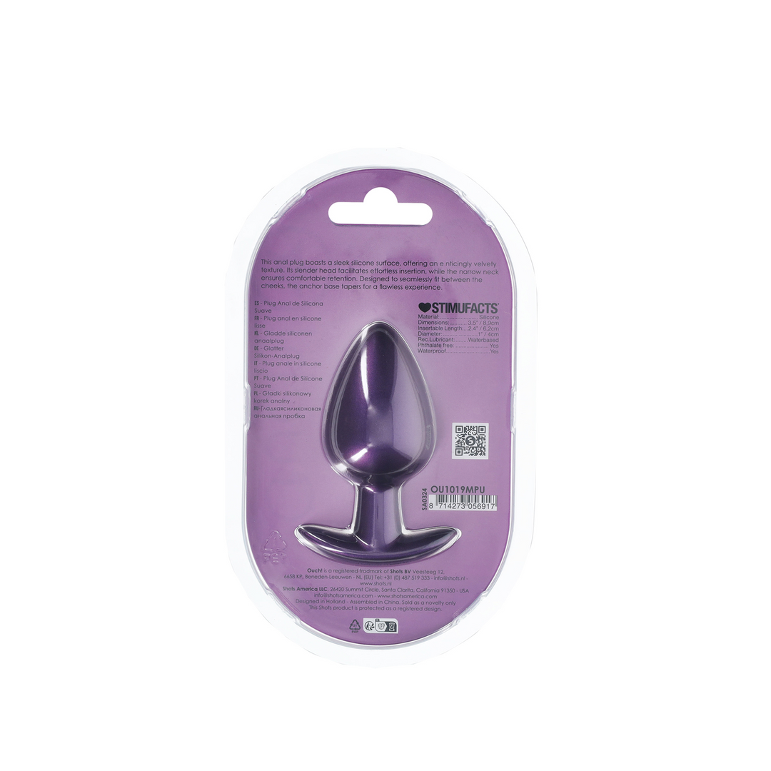 Ouch! - Zachte Siliconen Anale Plug - Groot - 3,5 / 8,9 cm - Metallic Paars