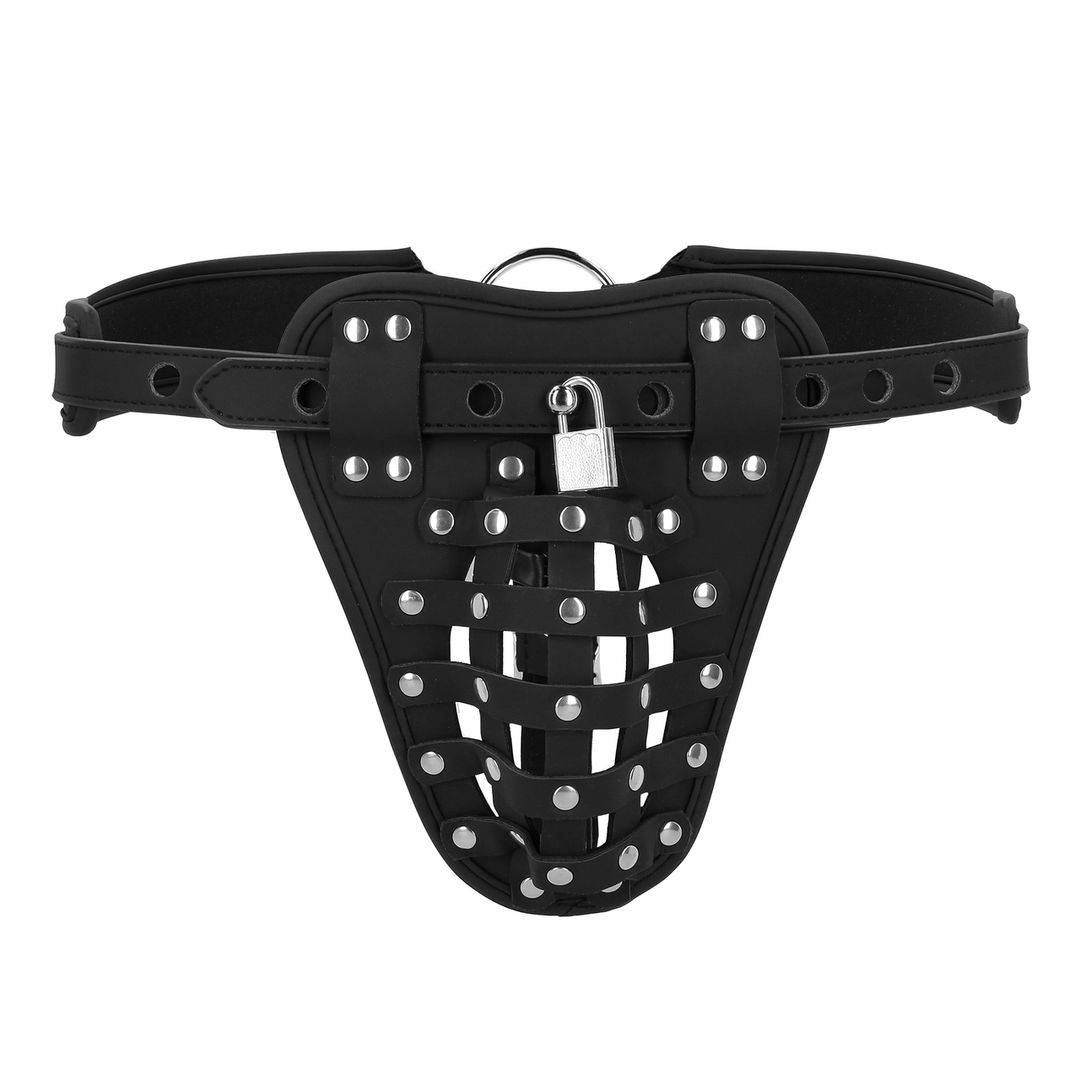 PU Leren Chastity Jock - Zwart