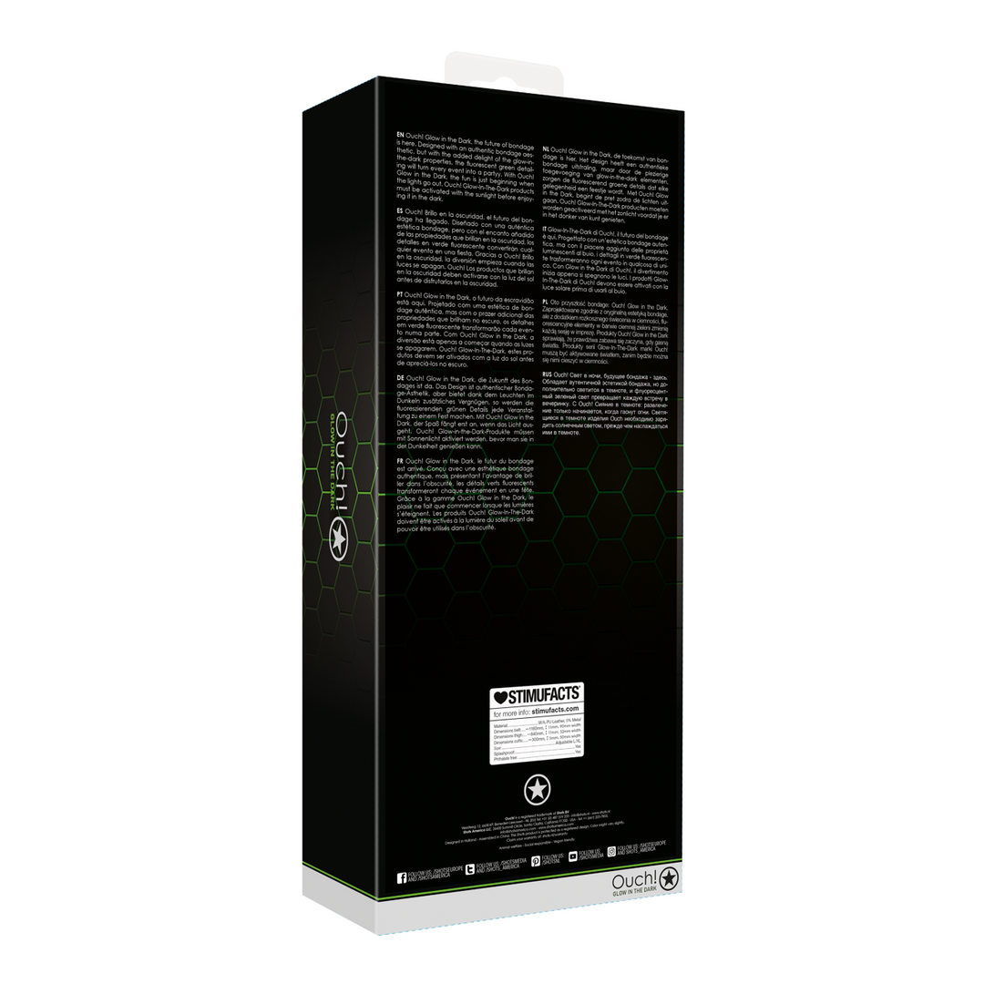 Dijbanden met riem en handboeien - Glow in the Dark - L/XL