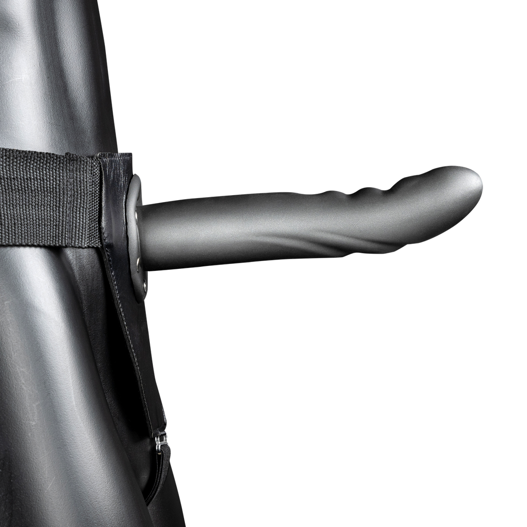 Ouch! - Textured Curved Hollow Strap-On - 8 / 20 cm - Gunmetal