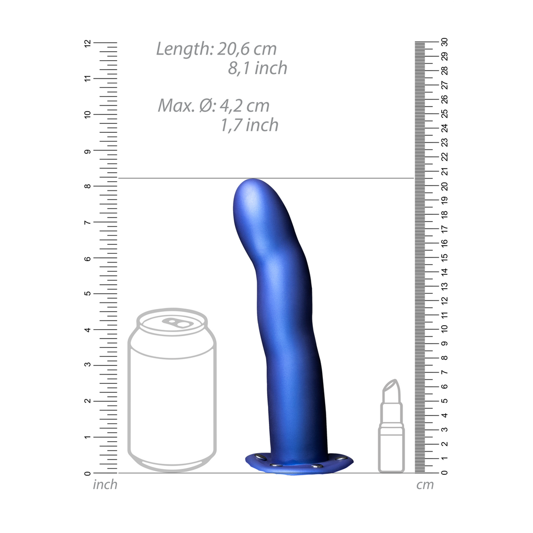 Ouch! - Gekromde Holle Strap-On - 8 / 20 cm - Metallic Blauw