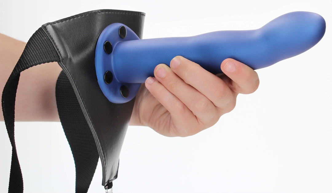 Ouch! - Gekromde Holle Strap-On - 8 / 20 cm - Metallic Blauw
