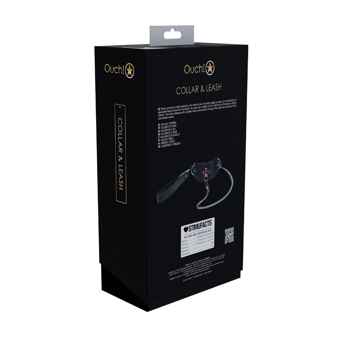 Venice Collectie - Halsband met Leash - Zwart
