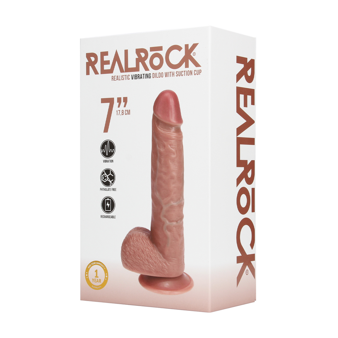 Ultra Realistic Skin - Vibrerende Reguliere Rechte Penis met Ballen - 7 / 18 cm - Tan