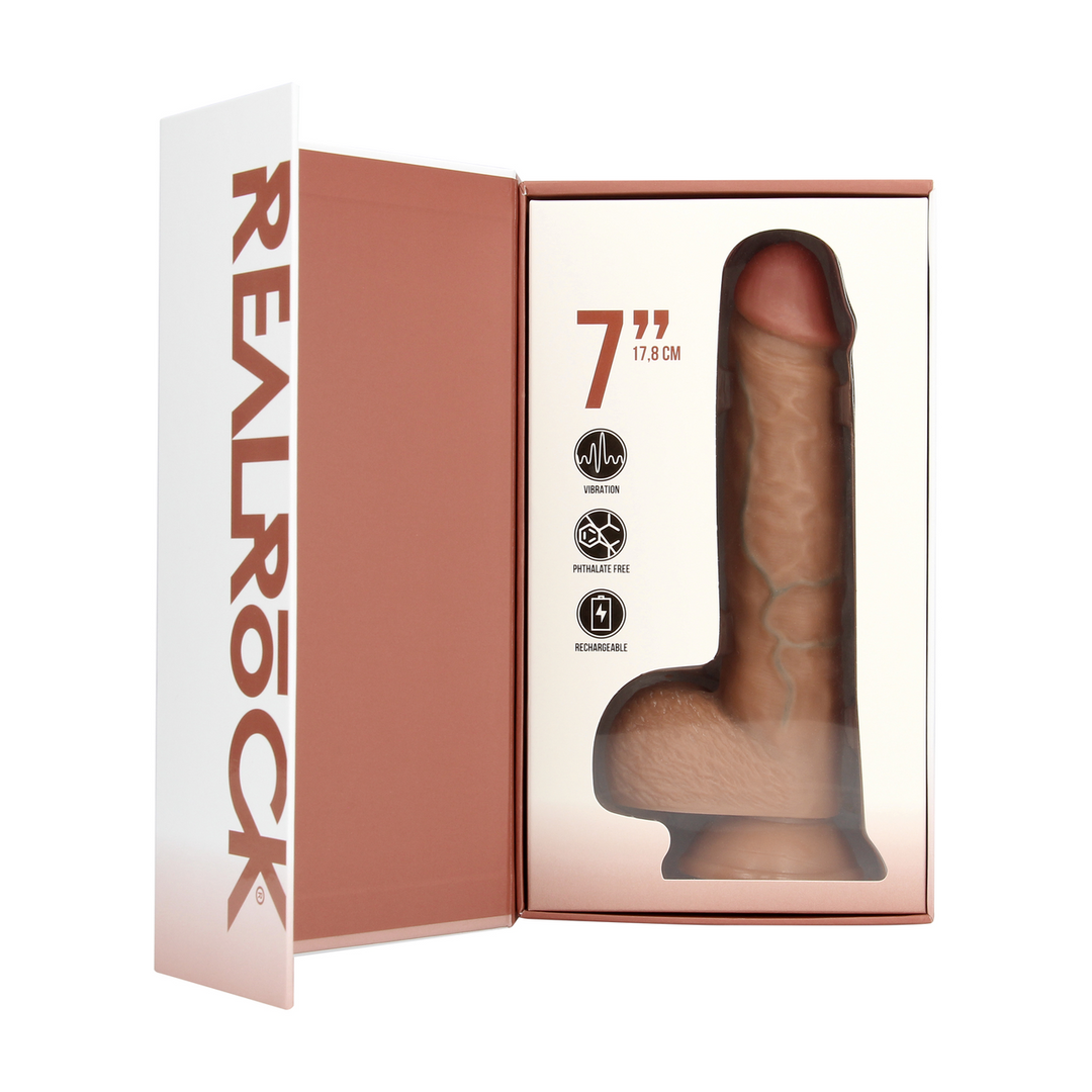 Ultra Realistic Skin - Vibrerende Reguliere Rechte Penis met Ballen - 7 / 18 cm - Tan