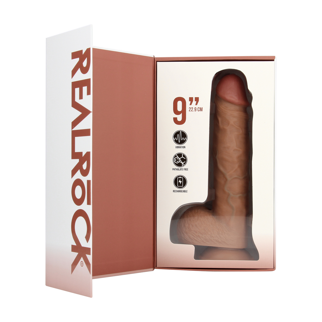 Ultra Realistic Skin - Vibrating Regular Straight Cock with Balls - 9 / 23 cm - Tan