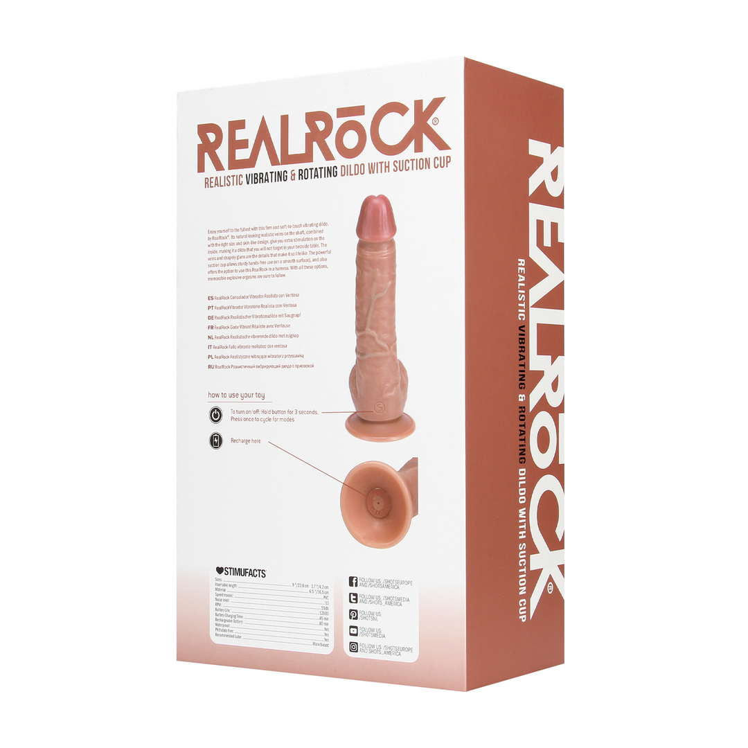 Ultra Realistic Skin - Vibrerende en Draaiende Rechte Cock met Ballen - 8 / 20,5 cm - Tan