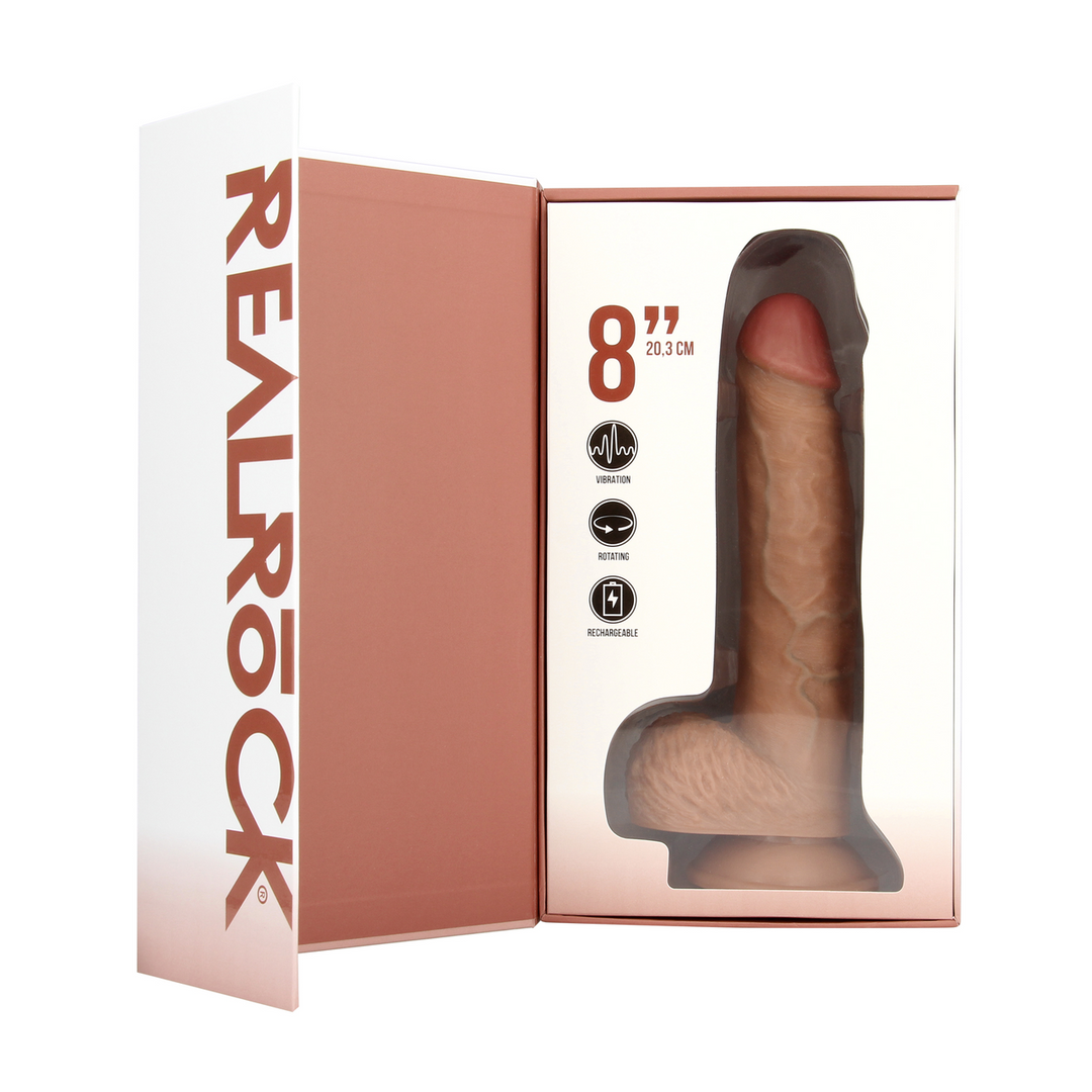 Ultra Realistic Skin - Vibrerende en Draaiende Rechte Cock met Ballen - 8 / 20,5 cm - Tan